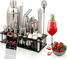 26-Piece Bartender Kit Cocktail Shaker Stainless Steel Bar Set Acrylic Stand S.S
