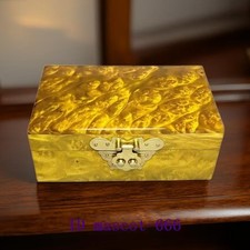 5.9"Collection Old China Gold-rimmed Nanmu Wood Carved Jewelry Box Storage Box
