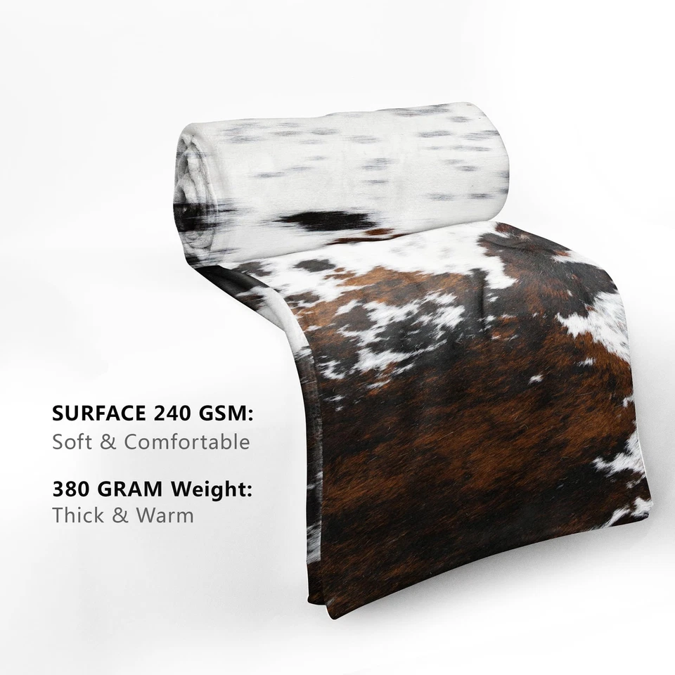 Manta con estampado de vaca de franela suave ligera de cuero de vaca manta occidental acogedora Wa Foto 4 de 4