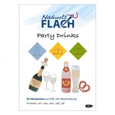N&auml;hwelt Flach Stickmuster USB Party Drinks 12Stickdateien n&auml;hen Hobby Handarbeit
