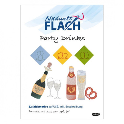 Nähwelt Flach Stickmuster USB Party Drinks 12Stickdateien nähen Hobby Handarbeit