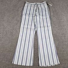 Deadstock Vtg 1960s Penneys Trouser Blue White Stripe High-Rise Flare Jeans Pant