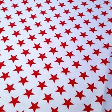 Red Stars Fabric White Polycotton Half Inch Star Print Pattern 58" By The Yard