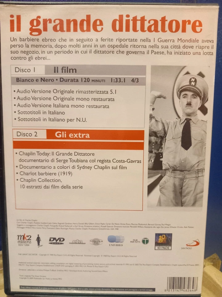 Dvd Il Grande Dittatore - ed. slipcase 2 dischi di Charlie Chaplin 1940 - Immagine 2 di 2