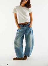We The Free Free People Women s Good Luck Barrel Jeans 24 Blue Medium Wash Denim
