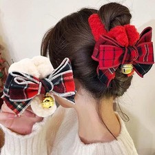 CAKURE Christmas Hair Claw Clips - Fluffy Plush Pom with a-beige,red