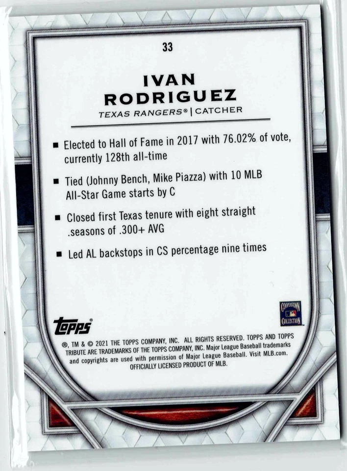 2021 Topps Tribute #33 Ivan Rodriguez Rangers - Image 2 of 2