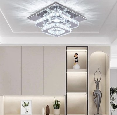 Finktonglan moderne Kristall LED Deckenleuchte 2 eckig Kronleuchter Lampe bündig