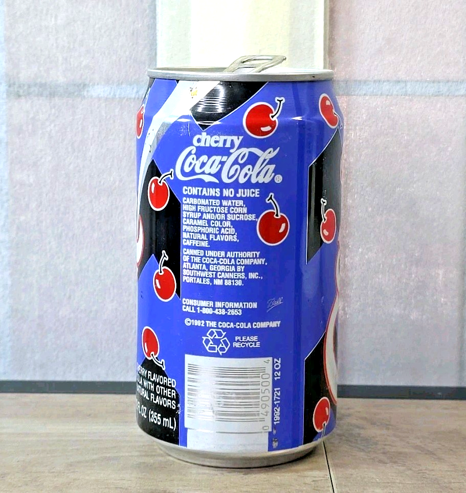 Vintage 1992 Black & Purple Cherry Coke Can w/ Glossy Red Cherries