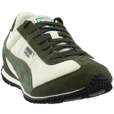 PUMA Speeder Mesh Lace Up Youth Boys Green, Off White Sneakers