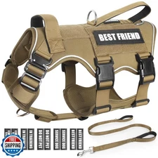 MOOGROU Tactical Service Dog Vest Harness and Leash Set,Heavy Dut
