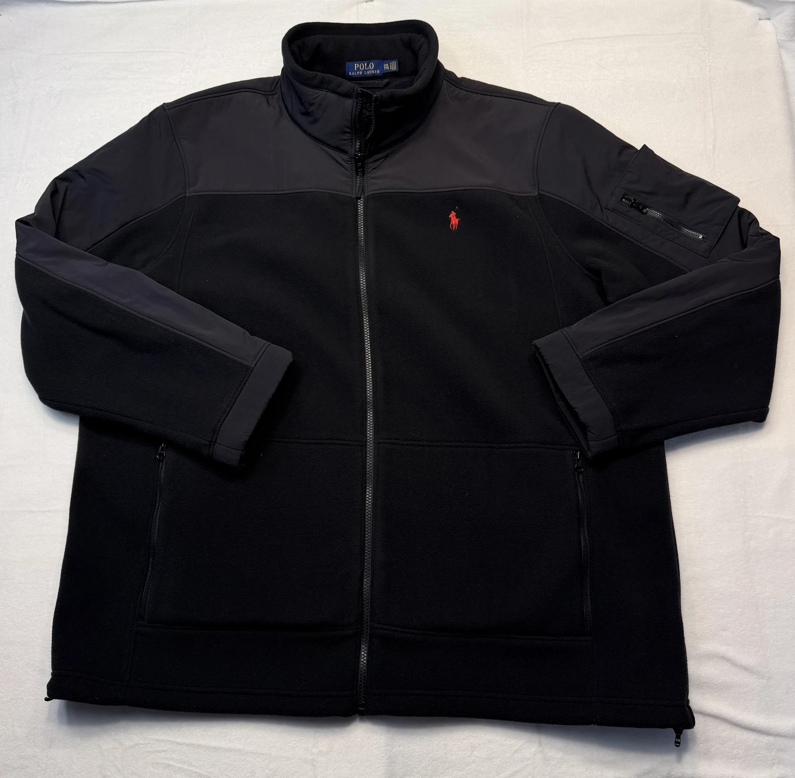 Polo Ralph Lauren Jacket Mens 2XL Black Fleece Softshell Full Zip Pockets Logo