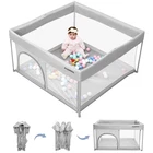 Portable Foldable Baby Playpen 50"x50" with Breathable Mesh - Light Grey