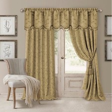 Elrene Mia Jacquard Blackout 52"x84" Rod Pocket Curtain Panel Gold