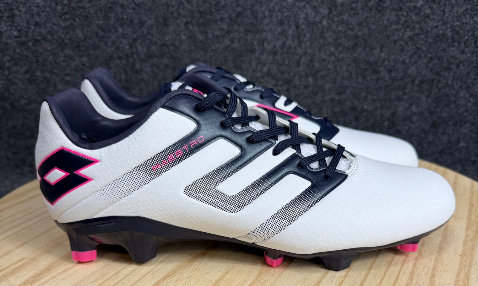 Lotto Maestro 100 IV FG tacchetti calcio uomo tutti bianchi navy vividi fucsia 9 nuovi con etichette