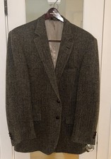 Harris Tweed Blazer Mens 44L Herringbone 100 Wool Scotland, Tailored in USA