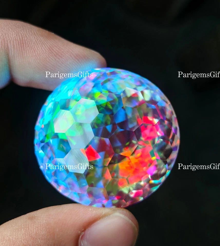 210 Ct Rainbow Mystic Quartz Round Cut Healing Crystal Loose Gemstone - Image 2 of 4
