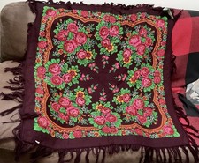RUSSIAN PAVLOVO POSAD SHAWL SCARF WOOL FLORAL MULTICOLOR ROSES 95cmx95cm/36  x36  