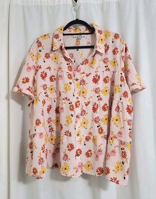 Moa Moa Floral Button Up Top 2XL Autumnal Boho