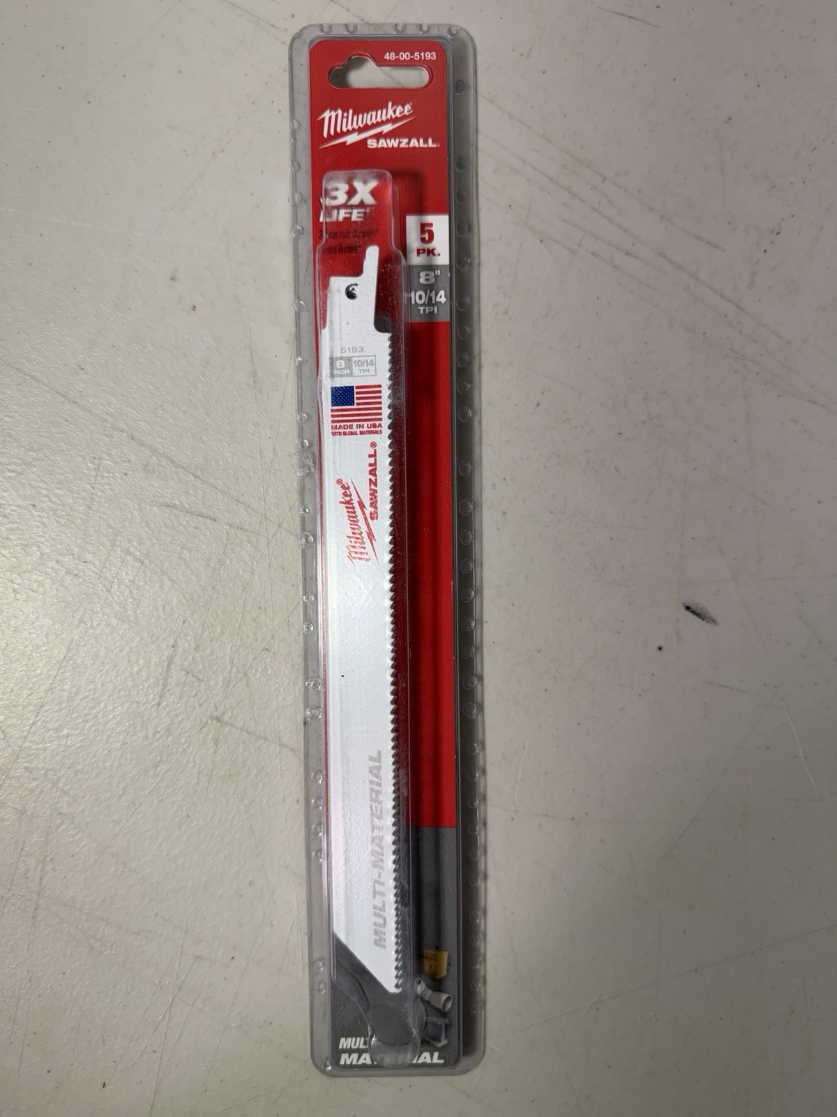 Milwaukee 48-00-5193 8 in. x 10/14 tpi Thin Kerf Bi-Metal Sawzall Blade