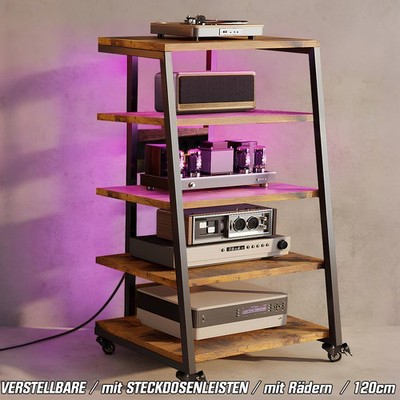 VERSTELLBARE HiFi Rack Ständ mit Steckdosen Rädern LED Medienständer Audio-Video