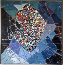 FINEST MAE ALICE ENGRON ANTIQUE MODERN ABSTRACT OIL PAINTING CUBISM VINTAGE 1960