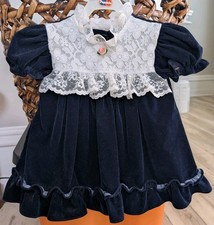 Vintage 'Cutest One' Blue Velvet Lace Girl Child Doll Holiday Christmas Dress 2T