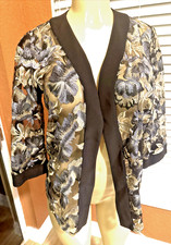 Alex Evenings Jacket Sheer Black Gold Silver Embroidered Elegant Jacket Sz S gcb