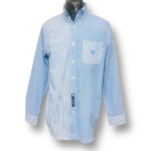 Chaps S Button Down Shirt Blue Gingham Easy Care Cotton NWT Colby Stretch Preppy
