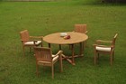 DSNP A-Grade Teak Wood 5pc Dining 60" Round Table 6 Stacking Arm Chair Patio Set