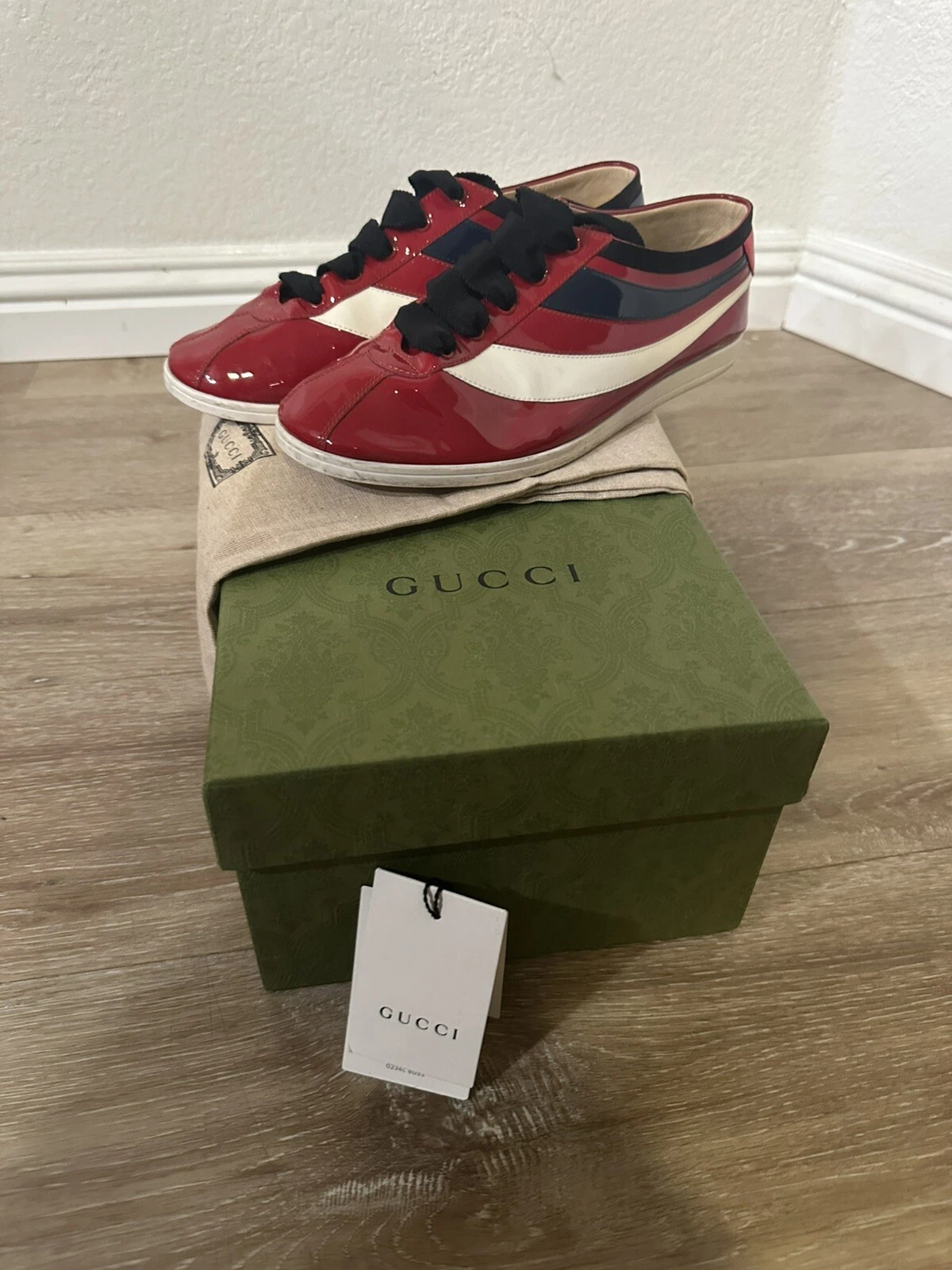 Authentique chaussure homme Gucci Falacer pointure 10,5 US brevet veau 483267 avec boîte