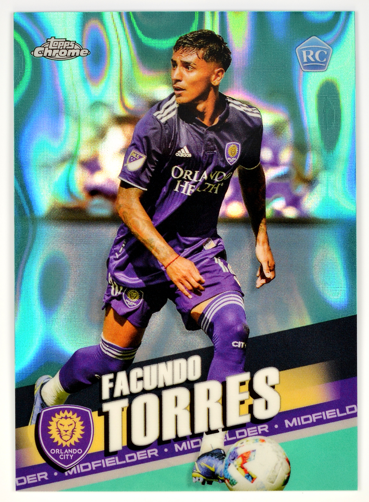 FACUNDO TORRES - 2022 Topps Chrome MLS Aqua Lava RC,SN #171 Orlando City #/299