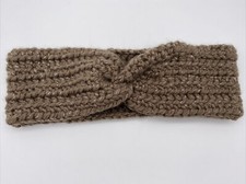 Chunky Knit Crochet Ear Warmer Winter Headband Taupe Sparkle Handmade Large CUTE