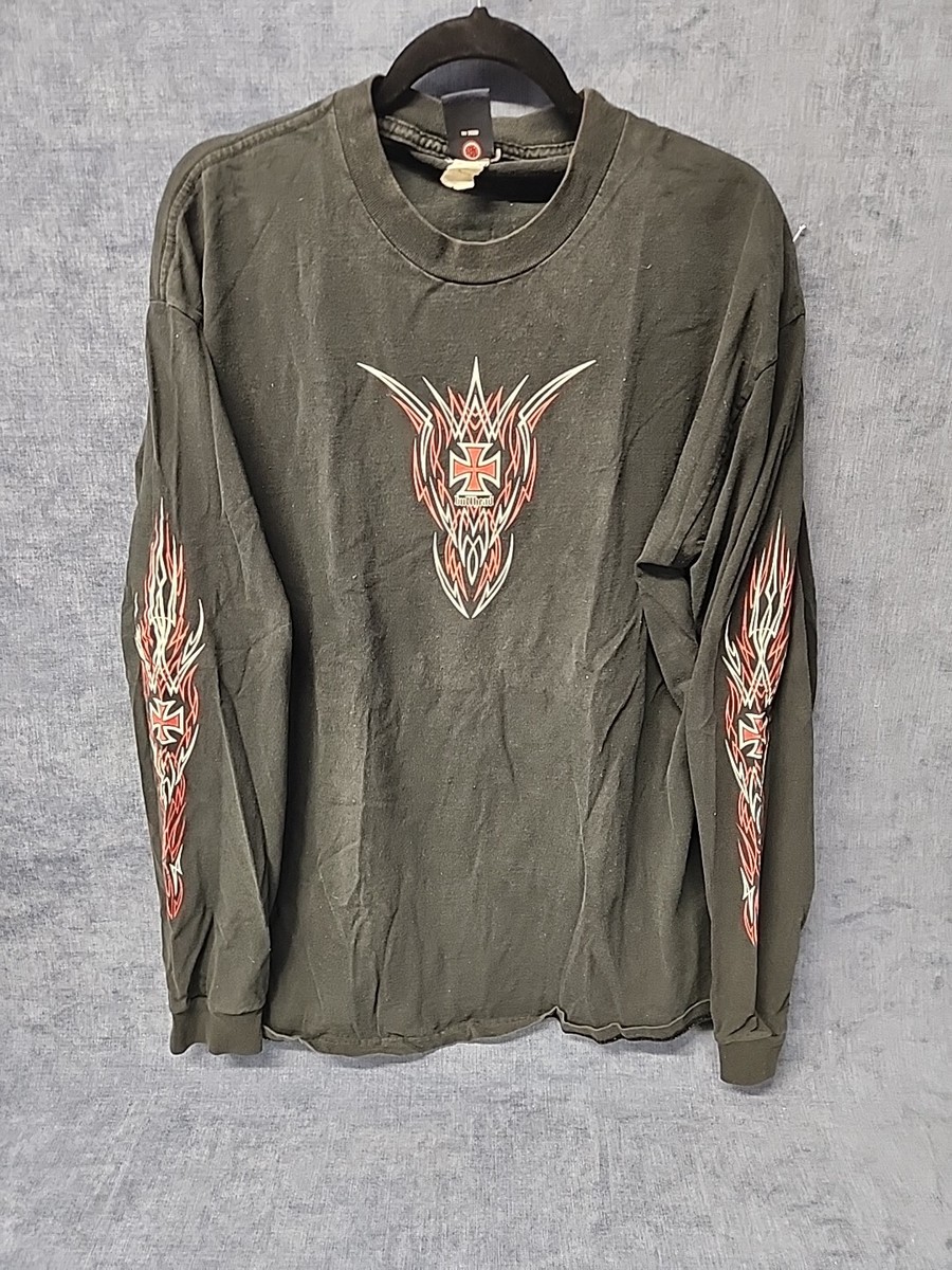 【mnem】Cross Printing Long Sleeve T-shirt Vintage BullHead Choppers Long-sleeved T-shirt Iron Cross