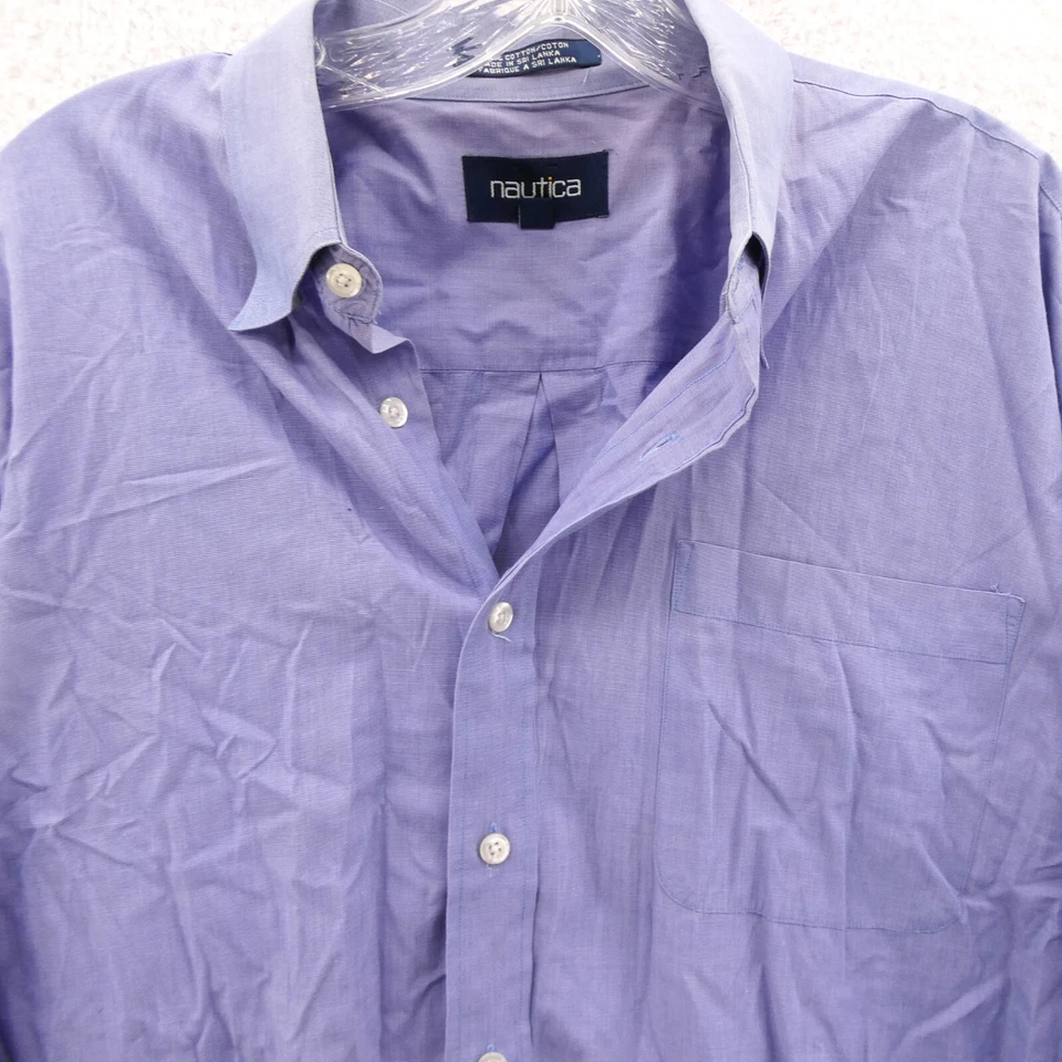 Camisa de vestir Nautica para hombre 17,5 34 35 XL púrpura con botones manga larga bolsillo top Foto 3 de 4