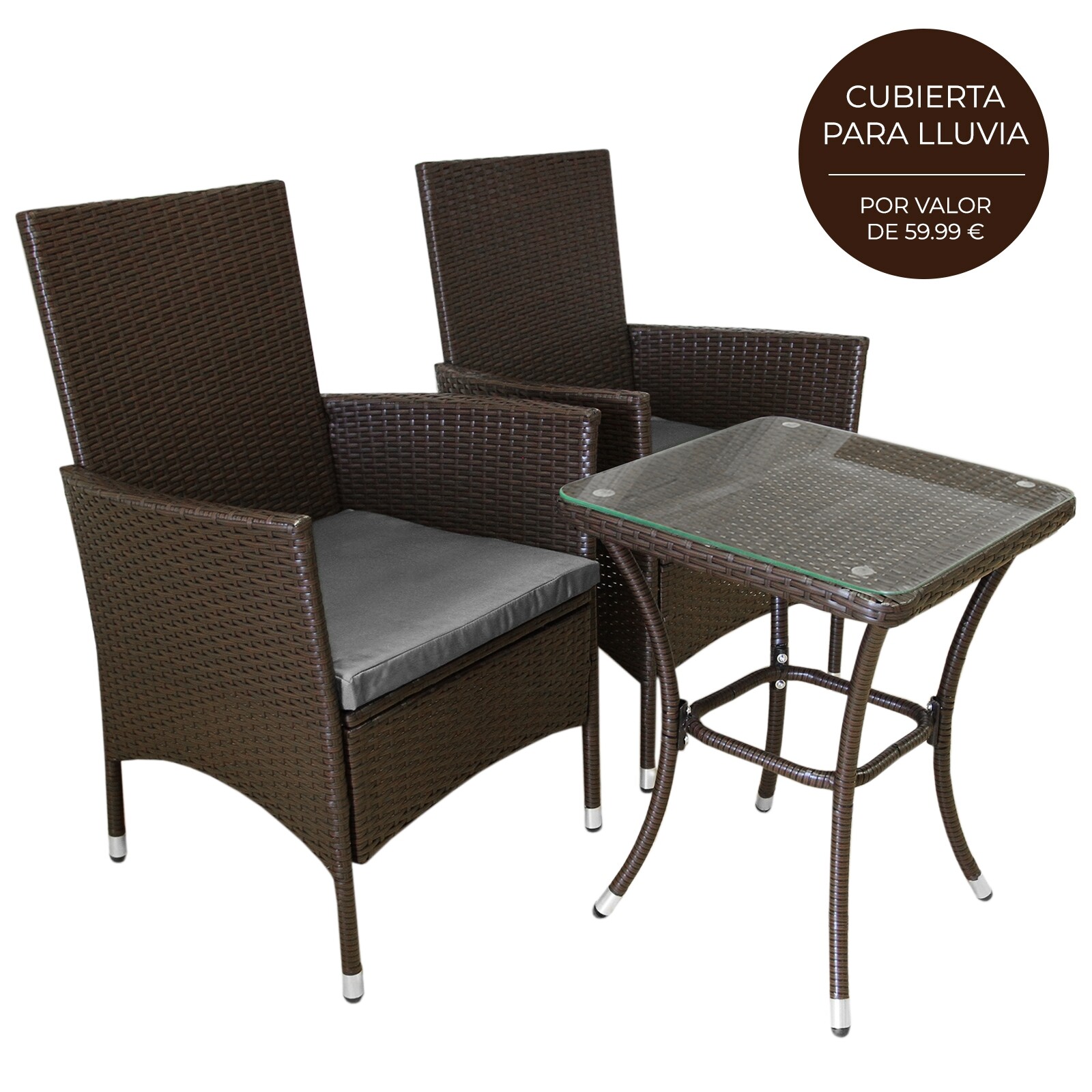Jardí Conjunto Muebles Jardín Exterior Set Bistro Ratán Marrón 2 Personas Dos