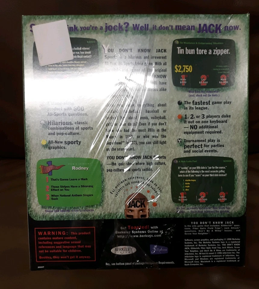 You Don't Know Jack Sports (PC/MAC-CD, 1996) Win/Mac - NEW - Image 3 of 4