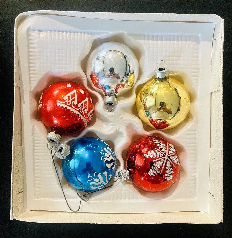 Vintage KMart Trim A Home Set of 5 Glass Christmas Tree Ornaments
