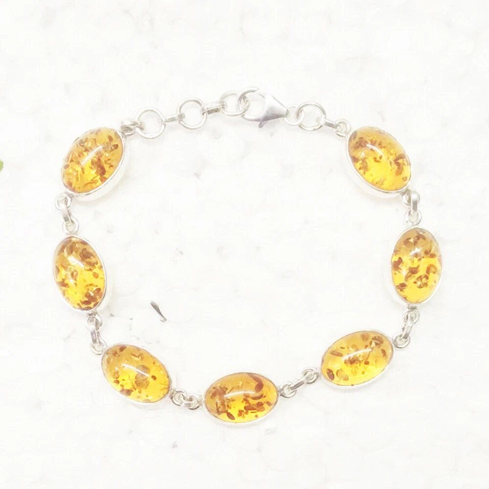925 Sterlingsilber Bernstein Armband Handmade Schmuck Edelstein Armband - Bild 3 von 4