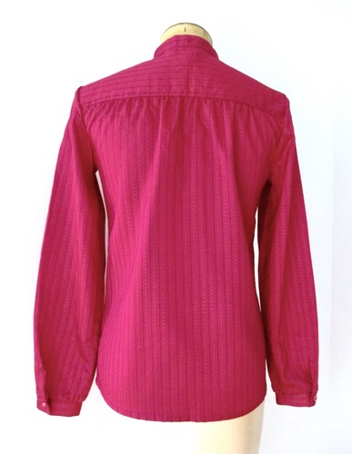 Vtg 70s 80s Sears Jr Fuchsia Pink Brocade Square Stripe Secretary Blouse Top 7 - Picture 5 of 7