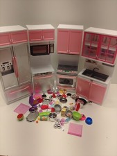 Modern Toy Kitchen Battery Operated Kitchen White/pink Perfect for Dolls W/Acc