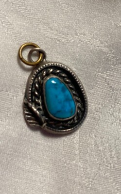 1/2  pendant Gold filled Navajo pendant with a Kingman, AZ turquoise nugget by T