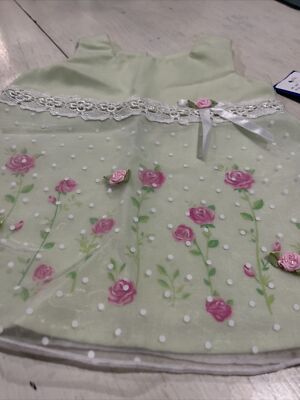 THOMAS Green W/ Pink Floral & White Lace Baby Dress 24 Mos~NWT Vintage