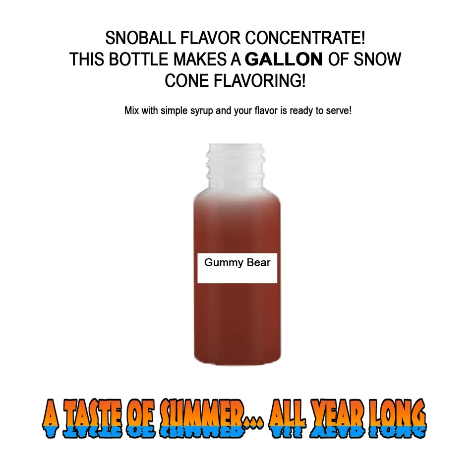 SUMMER SNOW ENTERTAINMENT GUMMY BEAR SYRUP MIX SNOW CONE/ SHAVED ICE Flavor GALLON CONCENTRATE #1