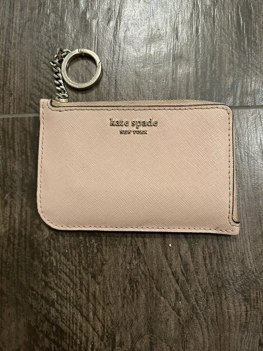 KATE SPADE Cameron L-Zip Card Holder Coin Wallet Keychain Pink Saffiano Leather