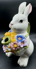 Harry & David Spring Easter Teapot Pitcher Bunny Rabbit Flowers 11" 2007