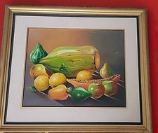 Still Life Fruit Oil Painting   Canvas Sign Hertbert Portillo Gal'an' Frame Note