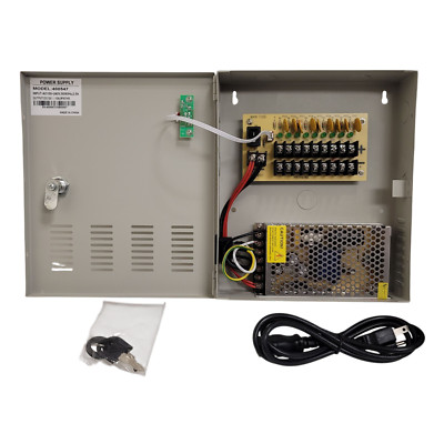 9 Channel Surveillance CCTV Power Distribution Box LED Indicators Key Lock DC12V