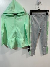 Under Armour Girl's Size 4 Botanical Dye Ruffle Hem F/Z Hoodie  Leggings Set
