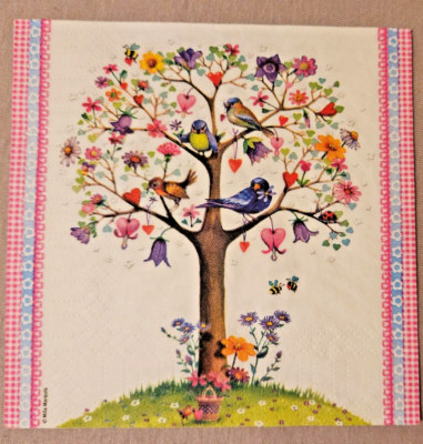 4 Servietten ~ Mila Marquis Vögel Blüten Baum Love Tree PPD ~ MM22